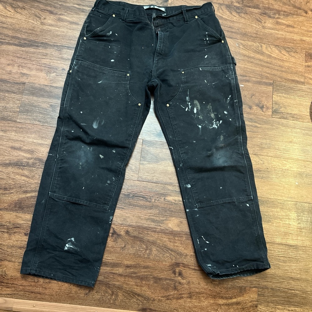 Double Front Black Carhartt Pants, Loose Fit